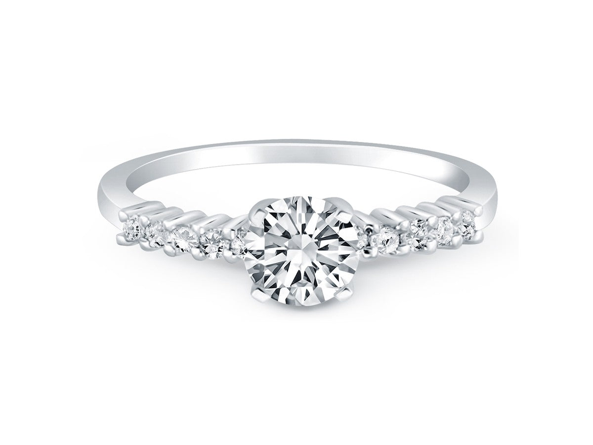 Shared Prong Accent Diamond Engagement Ring in 14k White Gold