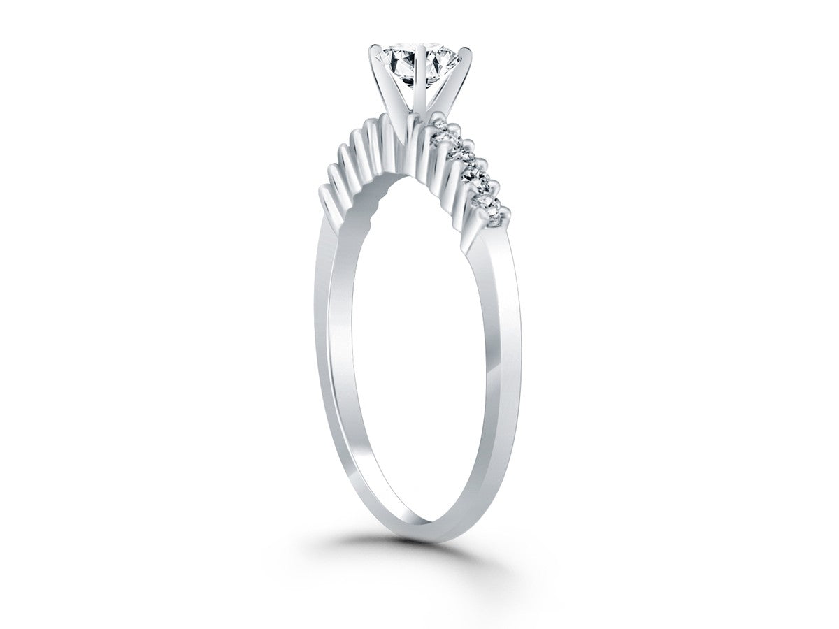 Shared Prong Accent Diamond Engagement Ring in 14k White Gold