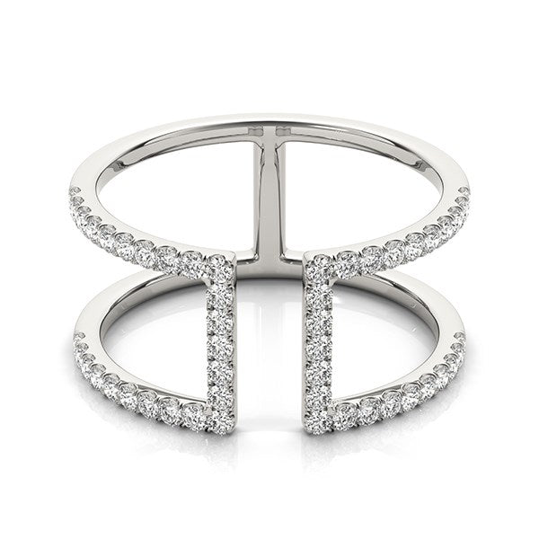 Dual Band Open Motif Diamond Studded Ring in 14k White Gold (1/2 cttw)