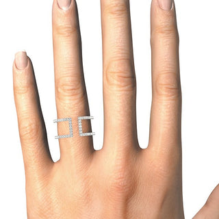 Dual Band Open Motif Diamond Studded Ring in 14k White Gold (1/2 cttw)