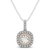 Cushion Shaped Diamond Halo Pendant in 14k White And Rose Gold (1/2 cttw)