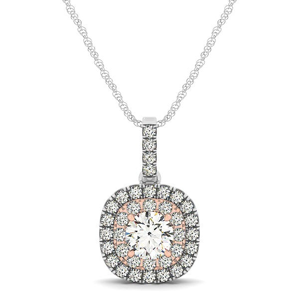 Cushion Shaped Diamond Halo Pendant in 14k White And Rose Gold (1/2 cttw)