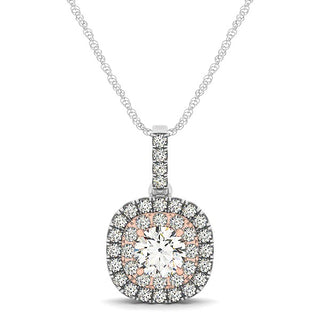 Cushion Shaped Diamond Halo Pendant in 14k White And Rose Gold (1/2 cttw)