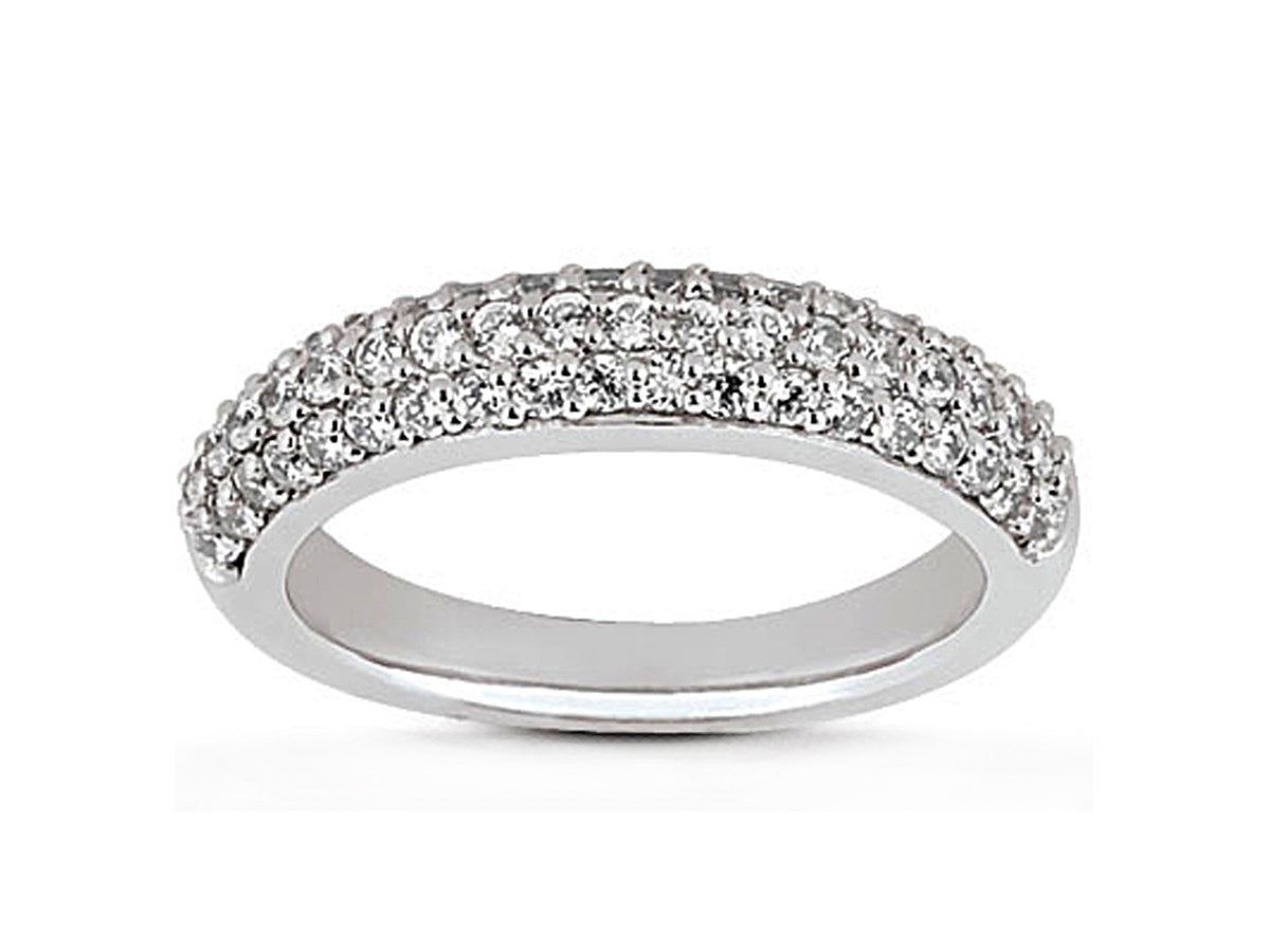 Triple Row Micro- Pave Diamond Wedding Ring Band in 14k White Gold