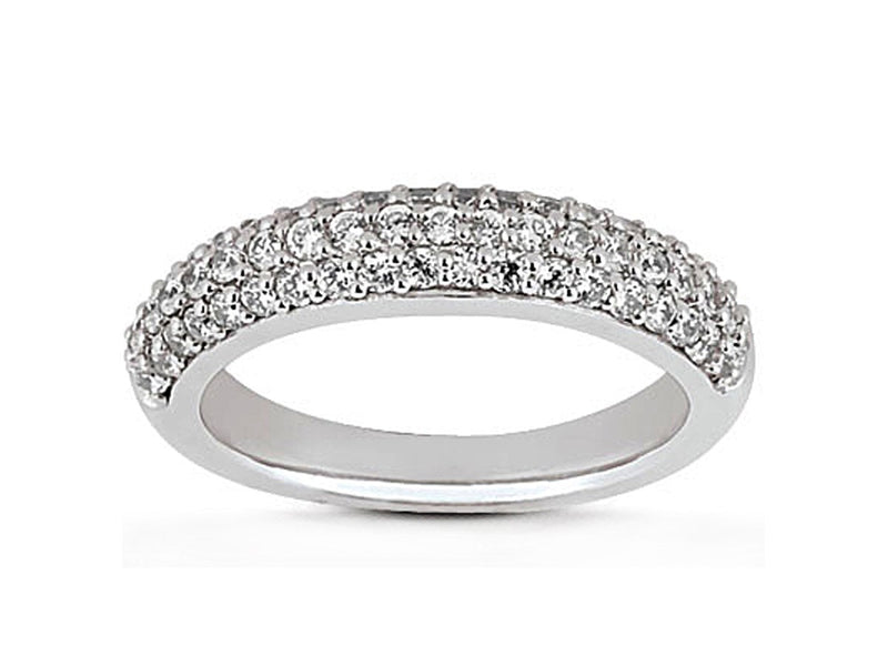 Triple Row Micro- Pave Diamond Wedding Ring Band in 14k White Gold