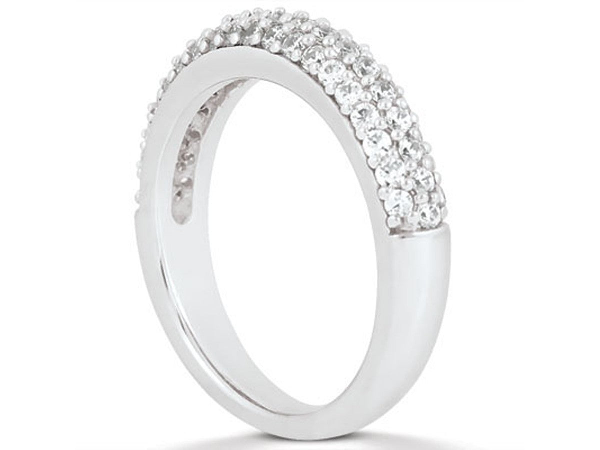 Triple Row Micro- Pave Diamond Wedding Ring Band in 14k White Gold