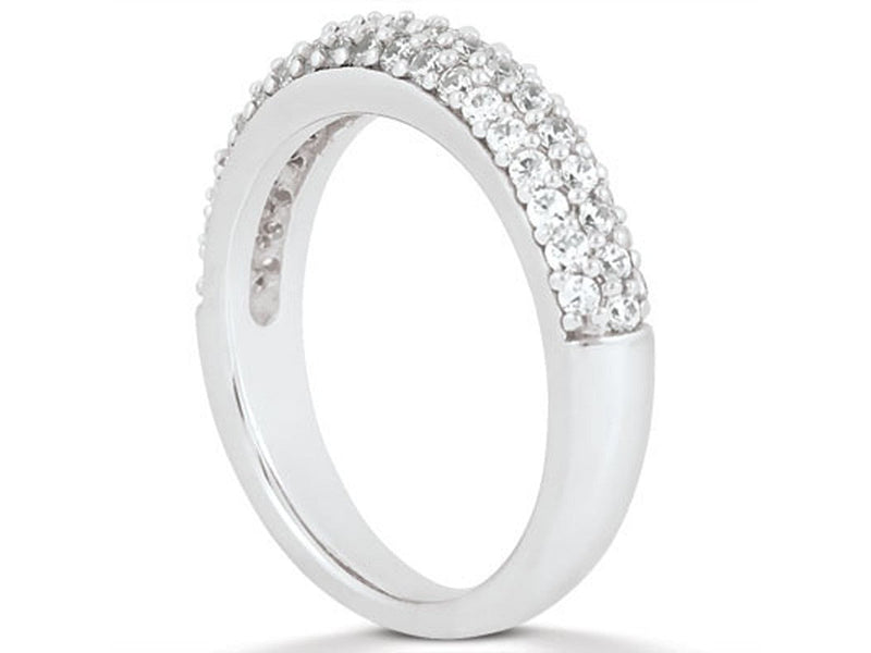 Triple Row Micro- Pave Diamond Wedding Ring Band in 14k White Gold
