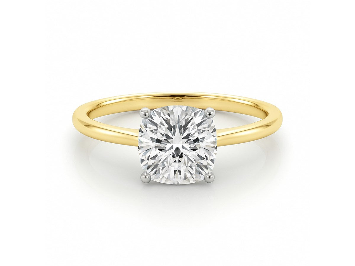 2 Carat Cushion Lab Grown IGI G/VS1 Diamond Solitaire Ring in 10K Yellow Gold