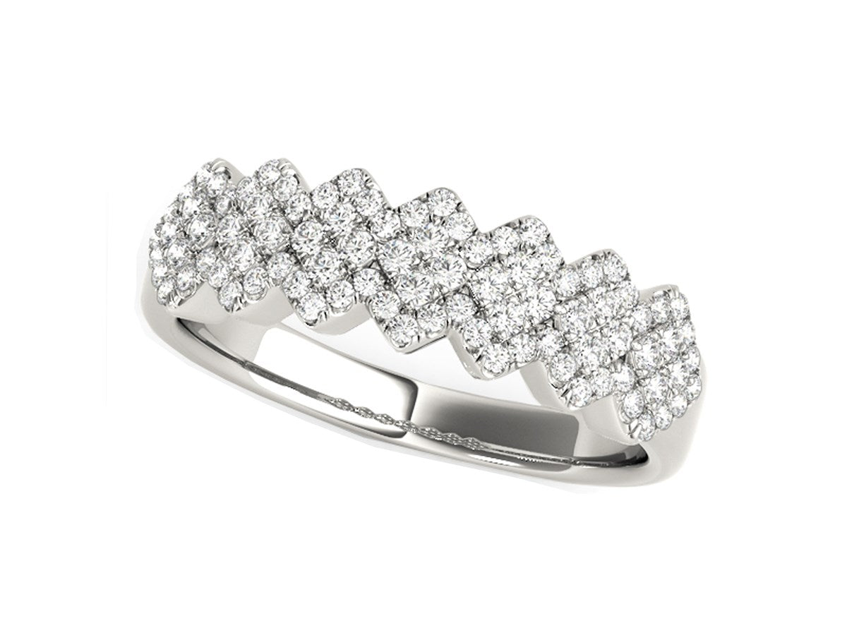 Diamond Studded Wide Multi-Diagonal Pattern Ring in 14k White Gold (5/8 cttw)