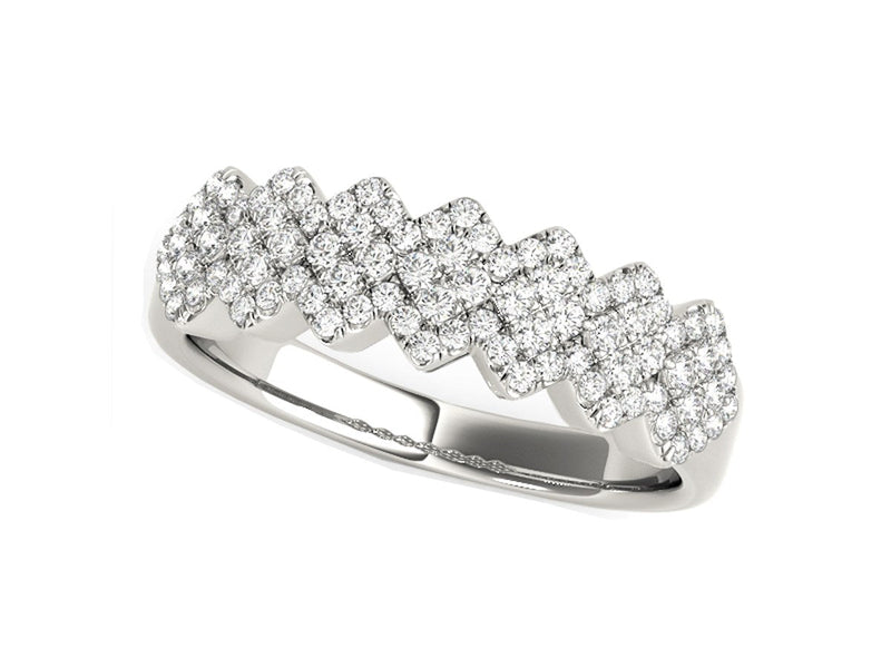 Diamond Studded Wide Multi-Diagonal Pattern Ring in 14k White Gold (5/8 cttw)