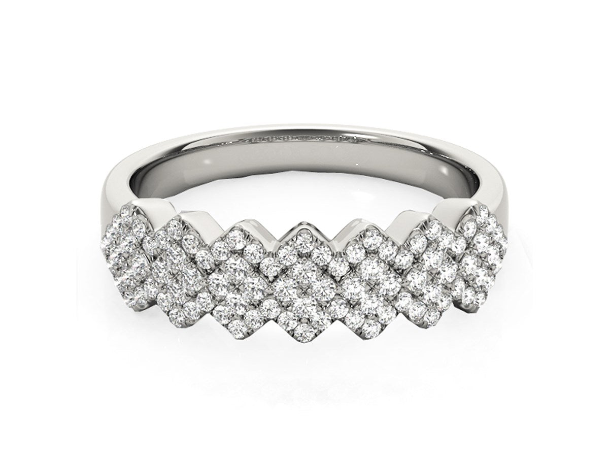 Diamond Studded Wide Multi-Diagonal Pattern Ring in 14k White Gold (5/8 cttw)