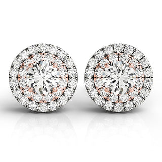 Halo Style Diamond Earrings in 14k White and Rose Gold (3/4 cttw)