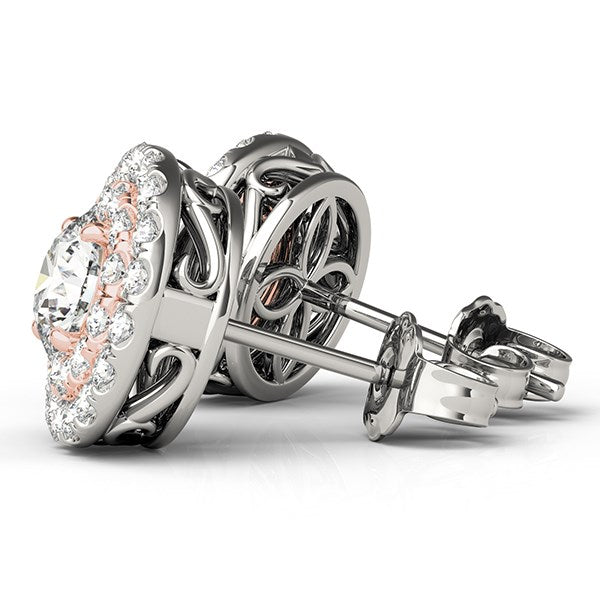 Halo Style Diamond Earrings in 14k White and Rose Gold (3/4 cttw)